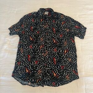 Short sleeve button up- lighting print